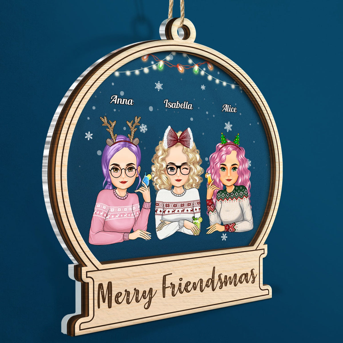 Merry Friendsmas - Christmas Gift For Besties - Personalized 2-Layered Mix Ornament