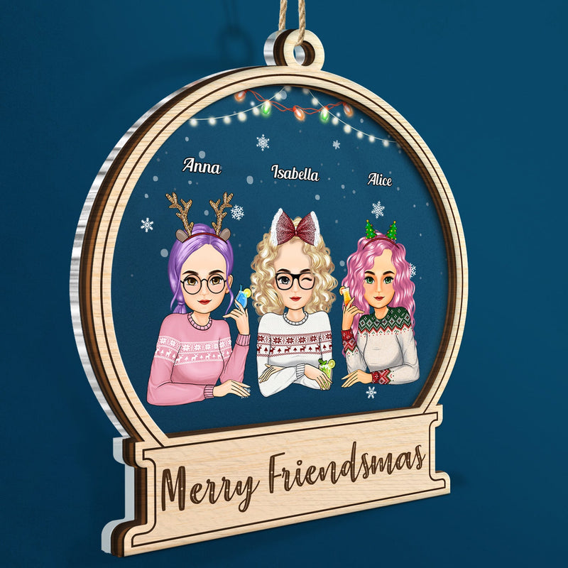 Merry Friendsmas - Christmas Gift For Besties - Personalized 2-Layered Mix Ornament