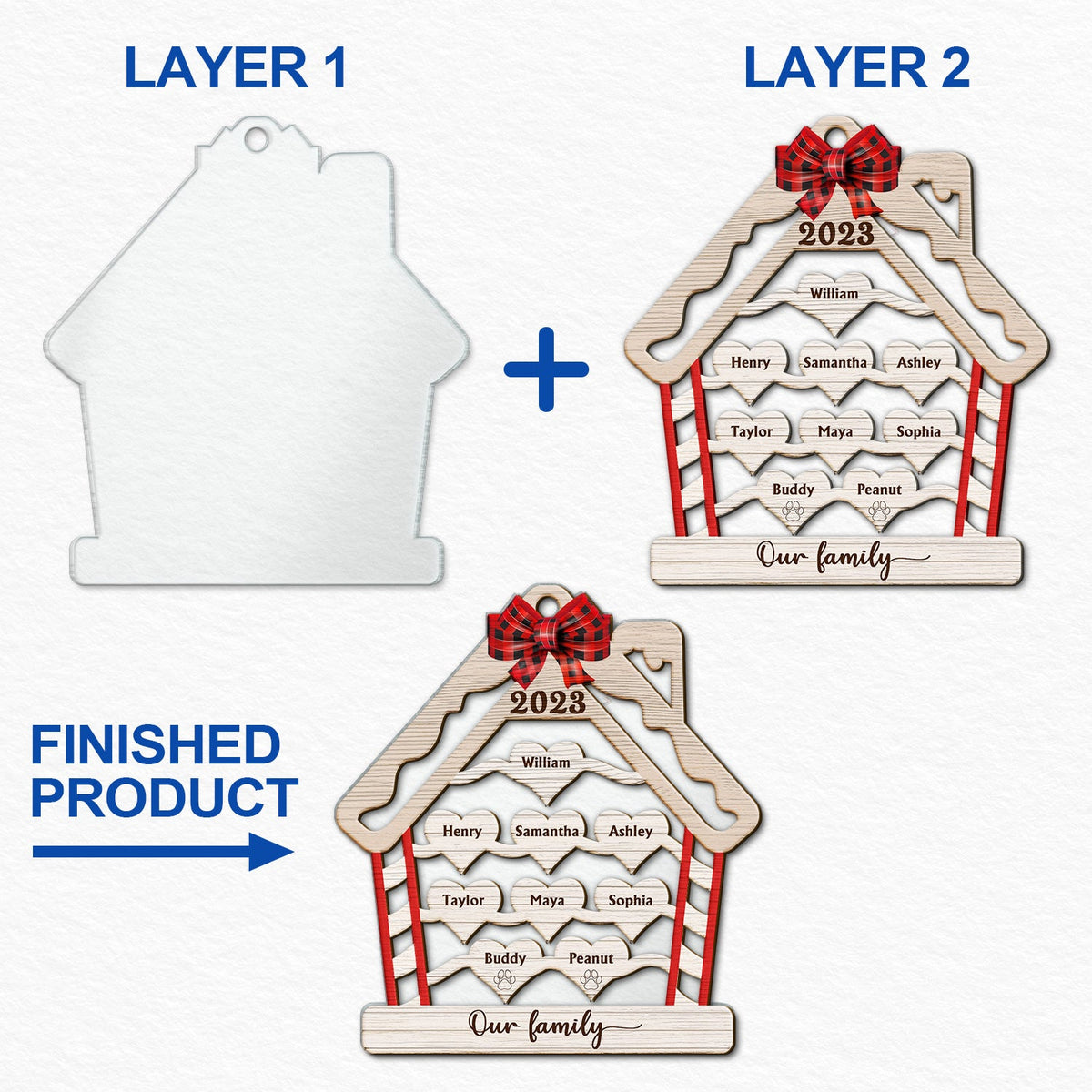 Wood Family - Christmas Gift For Family - Personalized 2-Layered Mix Ornament