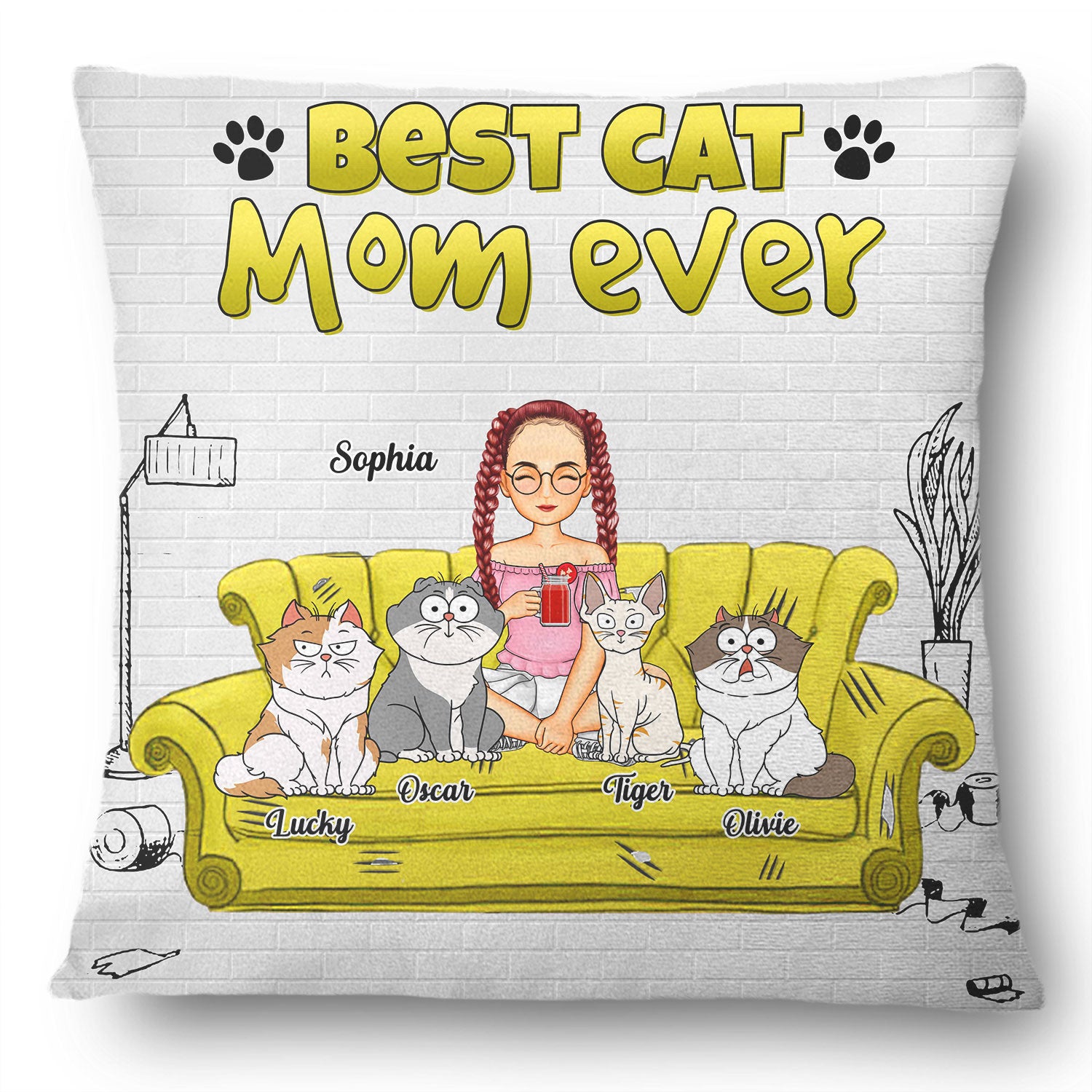 Best Cat Mom Ever - Gift For Cat Lovers - Personalized Pillow