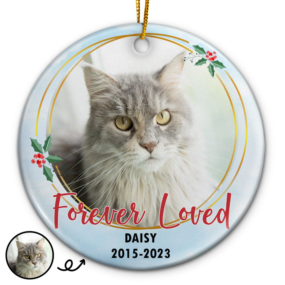 Custom Photo Forever Loved - Christmas Memorial Gift - Personalized Circle Ceramic Ornament