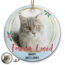 Custom Photo Forever Loved - Christmas Memorial Gift - Personalized Circle Ceramic Ornament