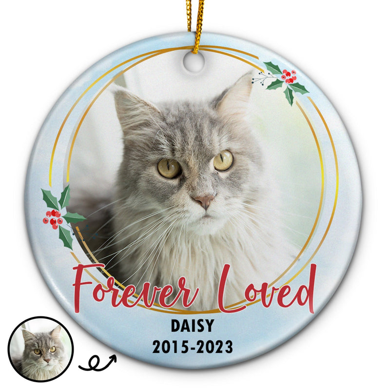 Custom Photo Forever Loved - Christmas Memorial Gift - Personalized Circle Ceramic Ornament