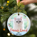 Custom Photo Forever Loved - Christmas Memorial Gift - Personalized Circle Ceramic Ornament