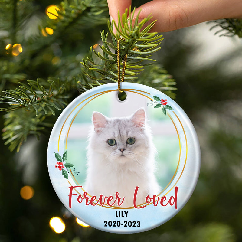 Custom Photo Forever Loved - Christmas Memorial Gift - Personalized Circle Ceramic Ornament