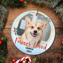 Custom Photo Forever Loved - Christmas Memorial Gift - Personalized Circle Ceramic Ornament