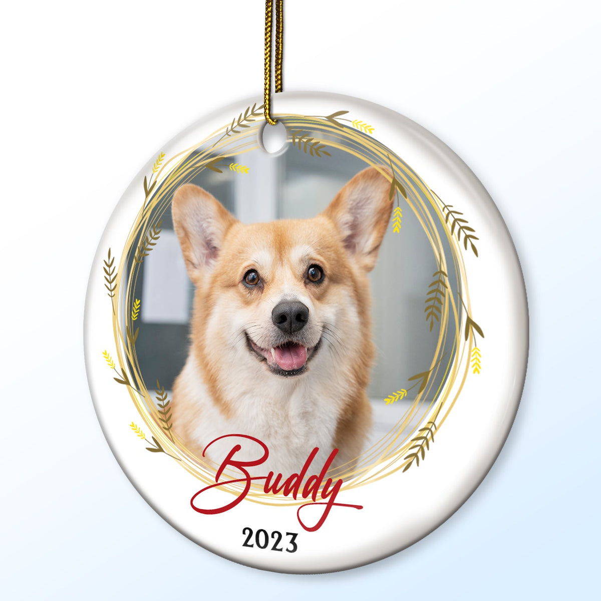 Photo personnalisée - Cadeau de Noël pour un être cher - Ornement en céramique rond personnalisé