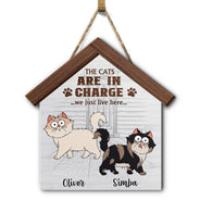The Cats Are In Charge - Gift For Cat Lovers - Personalized Custom Shaped Wood Sign