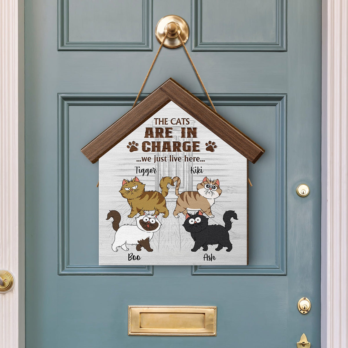 The Cats Are In Charge - Gift For Cat Lovers - Personalized Custom Shaped Wood Sign