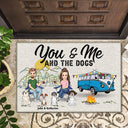 You And Me And The Dog Home Is Where Cartoon - Gift For Camping Lovers, Dog Couples - Personalized Doormat
