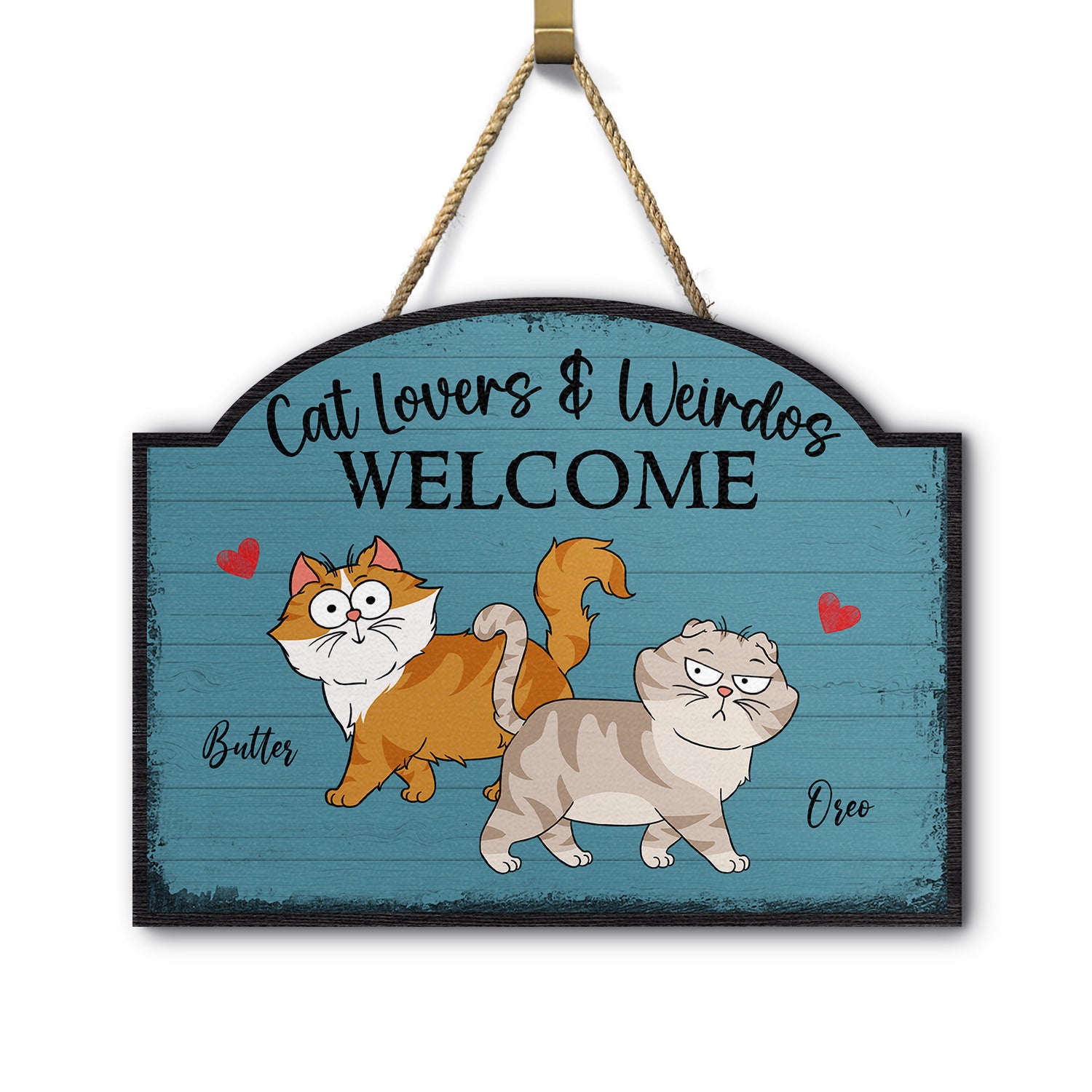 Cat Lovers And Weirdos Welcome - Gift For Cat Lovers - Personalized Custom Shaped Wood Sign