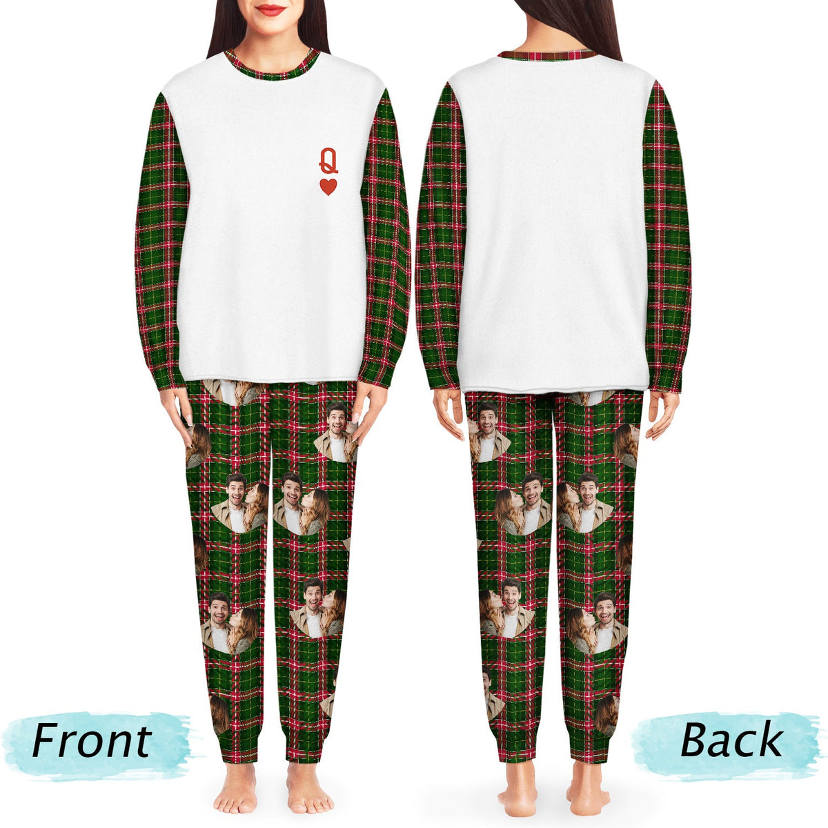 Custom Photo King Queen - Gift For Couples - Personalized Unisex Pajamas Set