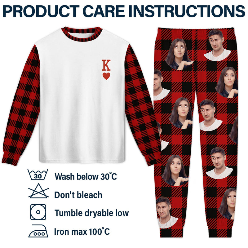 Custom Photo King Queen - Gift For Couples - Personalized Unisex Pajamas Set