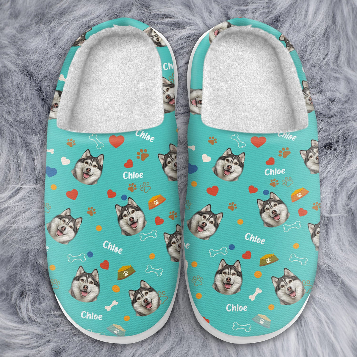 Custom Photo Dog Face - Gift For Dog Lovers - Personalized Fluffy Slippers