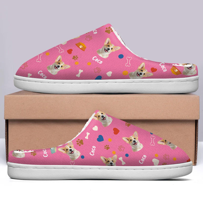 Custom Photo Dog Face - Gift For Dog Lovers - Personalized Fluffy Slippers