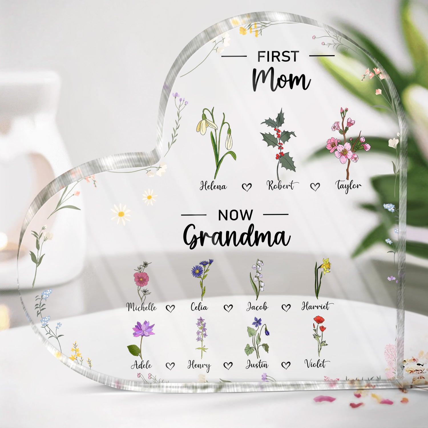 First Mom Now Grandma - Gift For Mom - Personalized Heart Shaped Acrylic Plaque