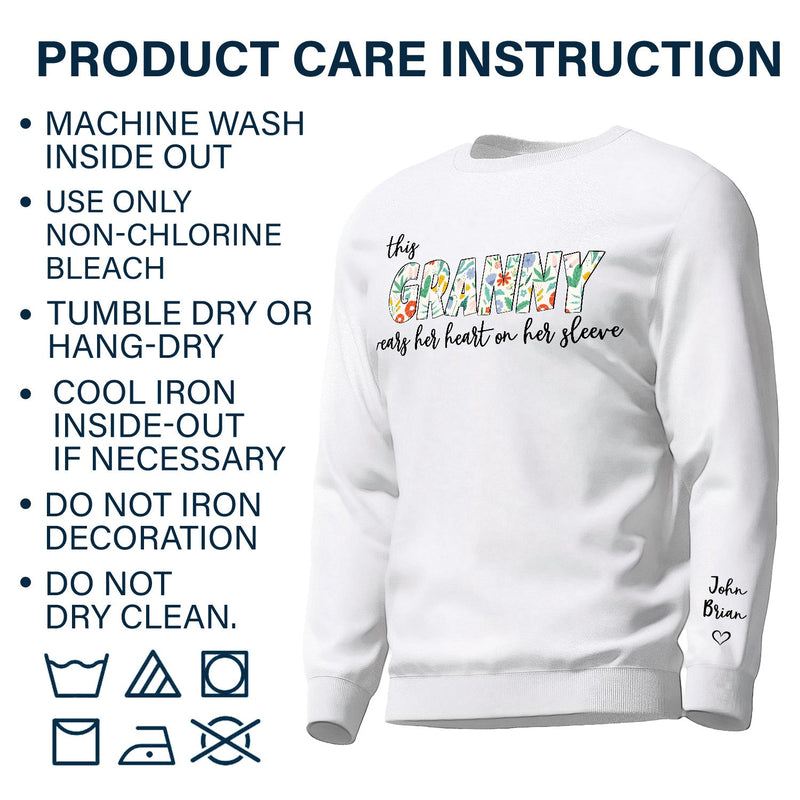 This Mama Wears Her Heart On Her Sleeve - Birthday, Loving Gift For Mom, Mother, Grandma, Grandmother - Personalized Sweatshirt With Sleeve Imprint