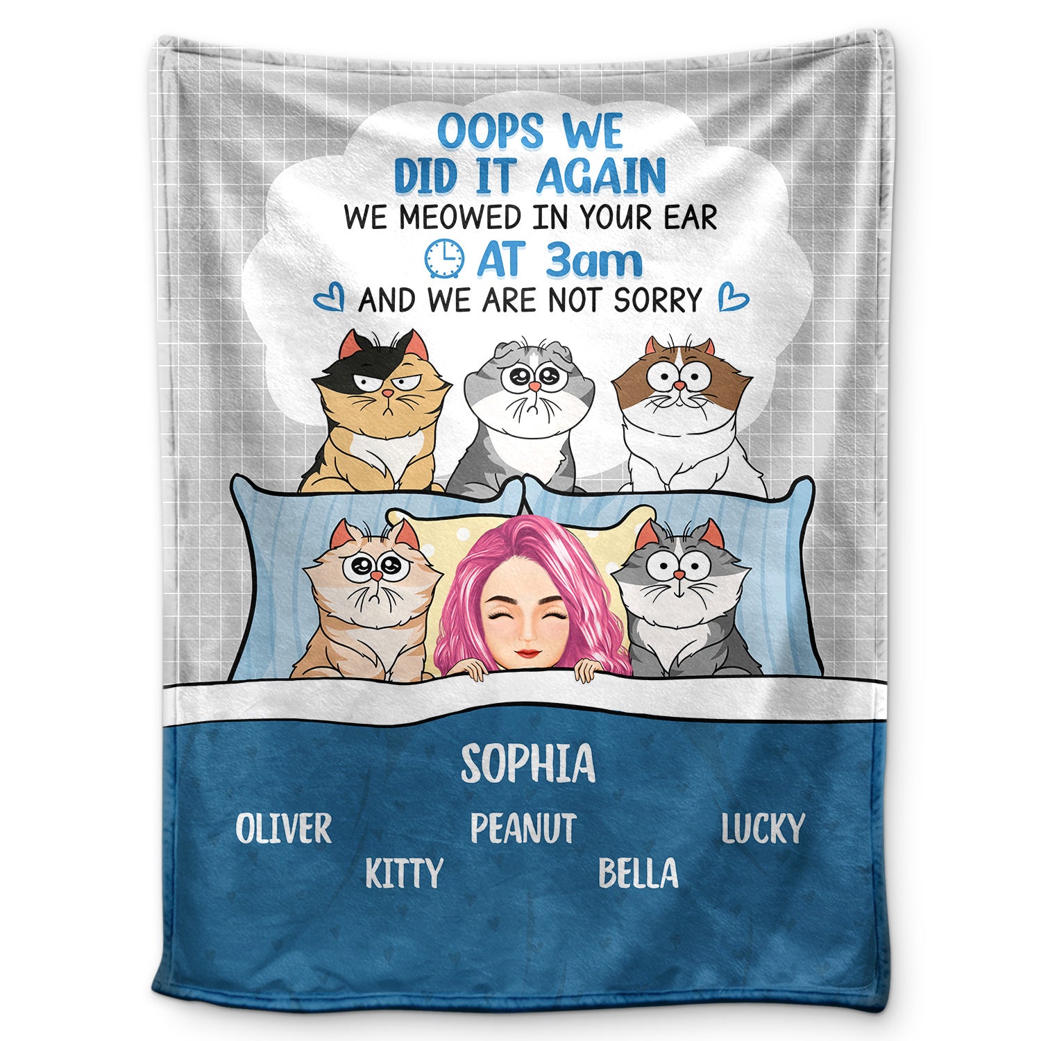 We Meowed In Your Ear At 3am - Gift For Cat Lovers - Personalized Fleece Blanket, Sherpa Blanket
