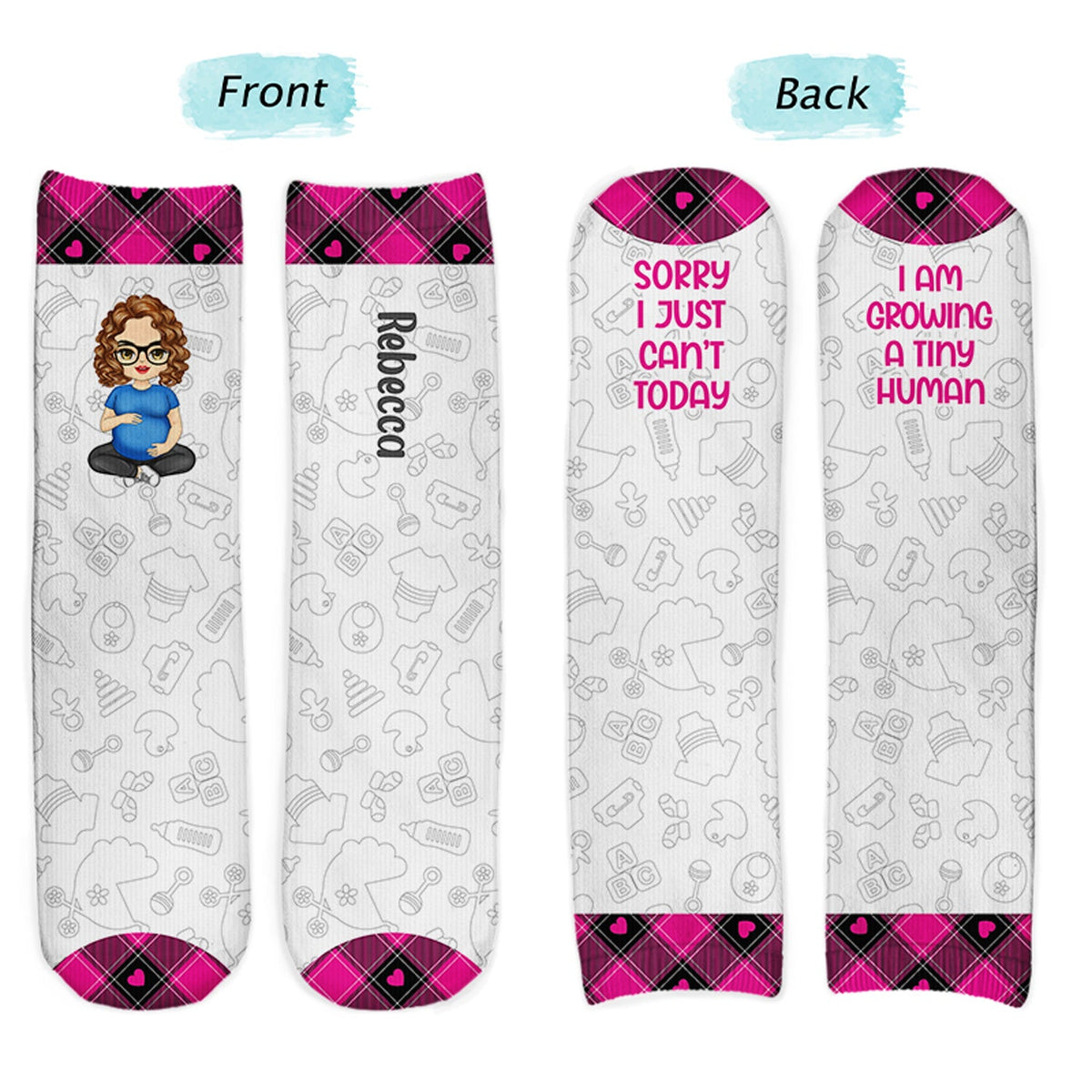 Growing A Tiny Human - Pregnancy Gift, New Mom Gifts, Mom Socks, Expecting Mom, Baby Shower Gift - Personalized Socks