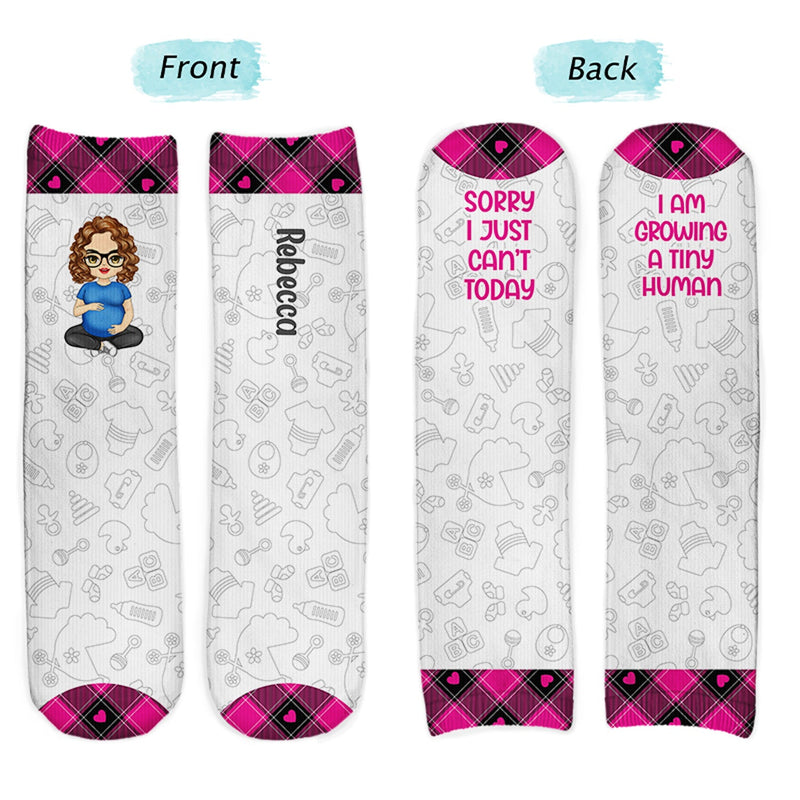 Growing A Tiny Human - Pregnancy Gift, New Mom Gifts, Mom Socks, Expecting Mom, Baby Shower Gift - Personalized Socks