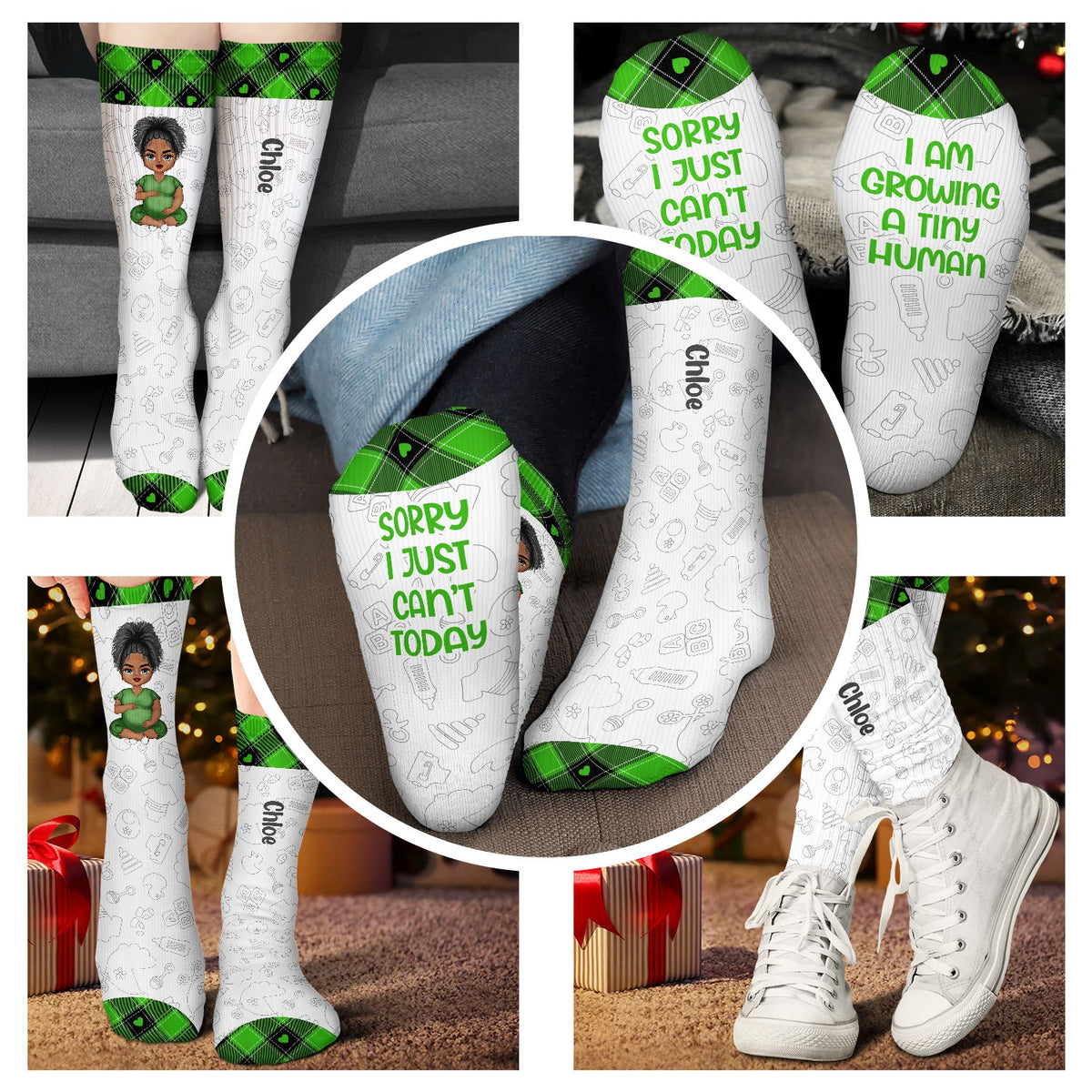 Growing A Tiny Human - Pregnancy Gift, New Mom Gifts, Mom Socks, Expecting Mom, Baby Shower Gift - Personalized Socks