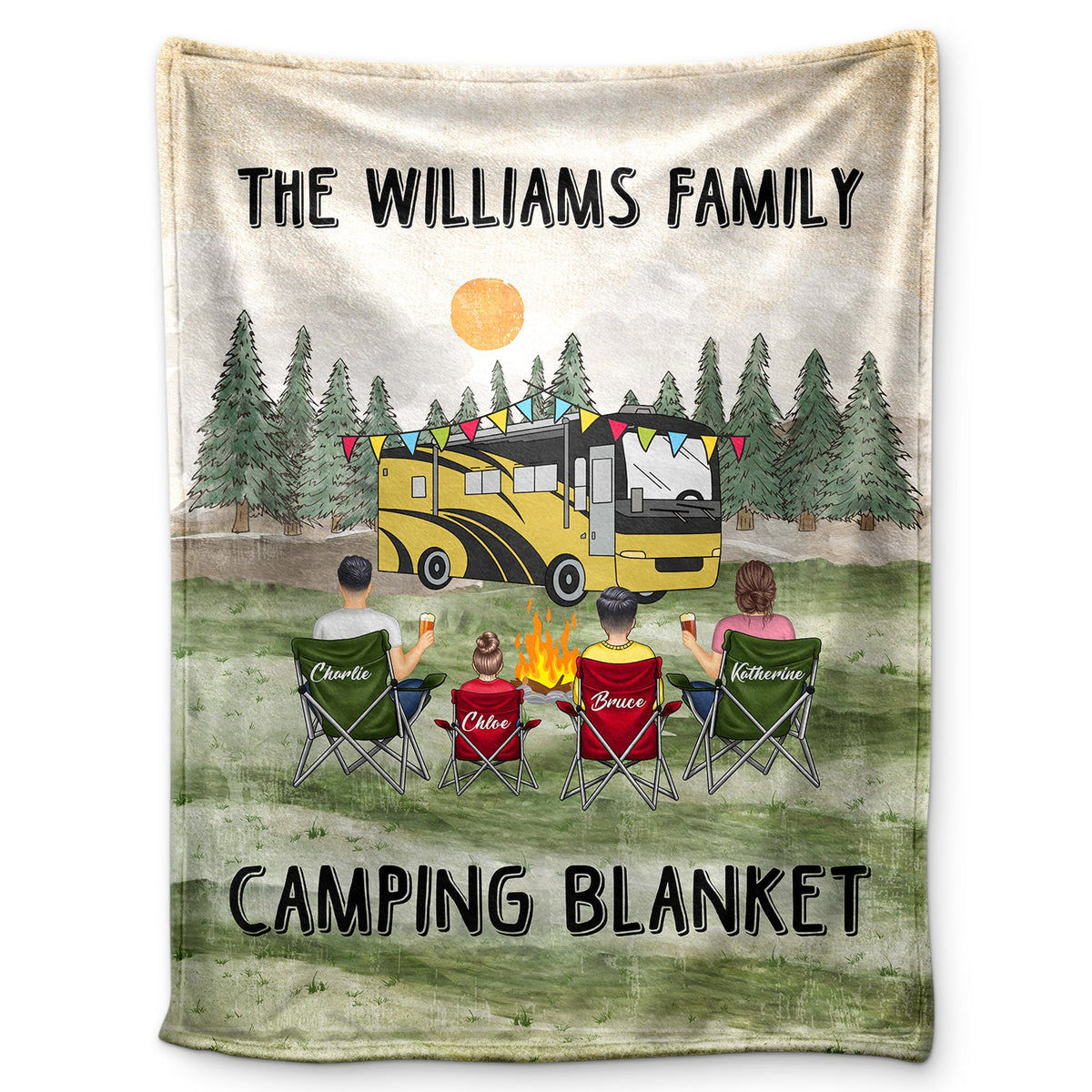 Family Camping Blanket - Gift For Camping Lovers - Personalized Fleece Blanket, Sherpa Blanket