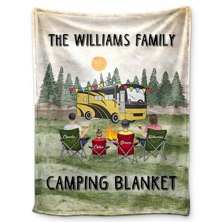Family Camping Blanket - Gift For Camping Lovers - Personalized Fleece Blanket, Sherpa Blanket
