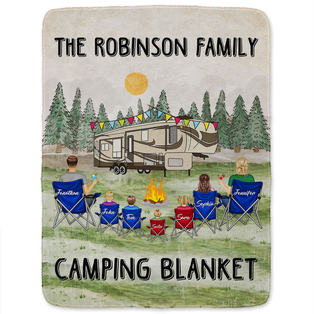 Family Camping Blanket - Gift For Camping Lovers - Personalized Fleece Blanket, Sherpa Blanket