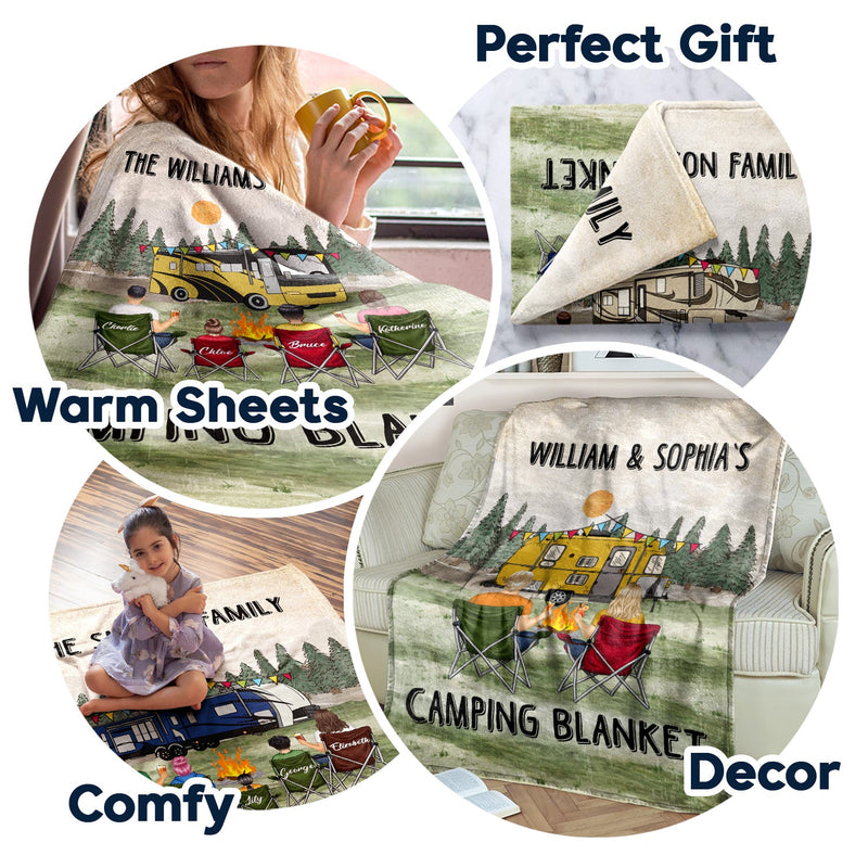 Family Camping Blanket - Gift For Camping Lovers - Personalized Fleece Blanket, Sherpa Blanket
