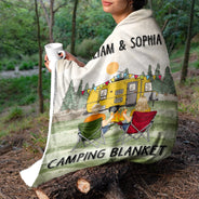 Family Camping Blanket - Gift For Camping Lovers - Personalized Fleece Blanket, Sherpa Blanket