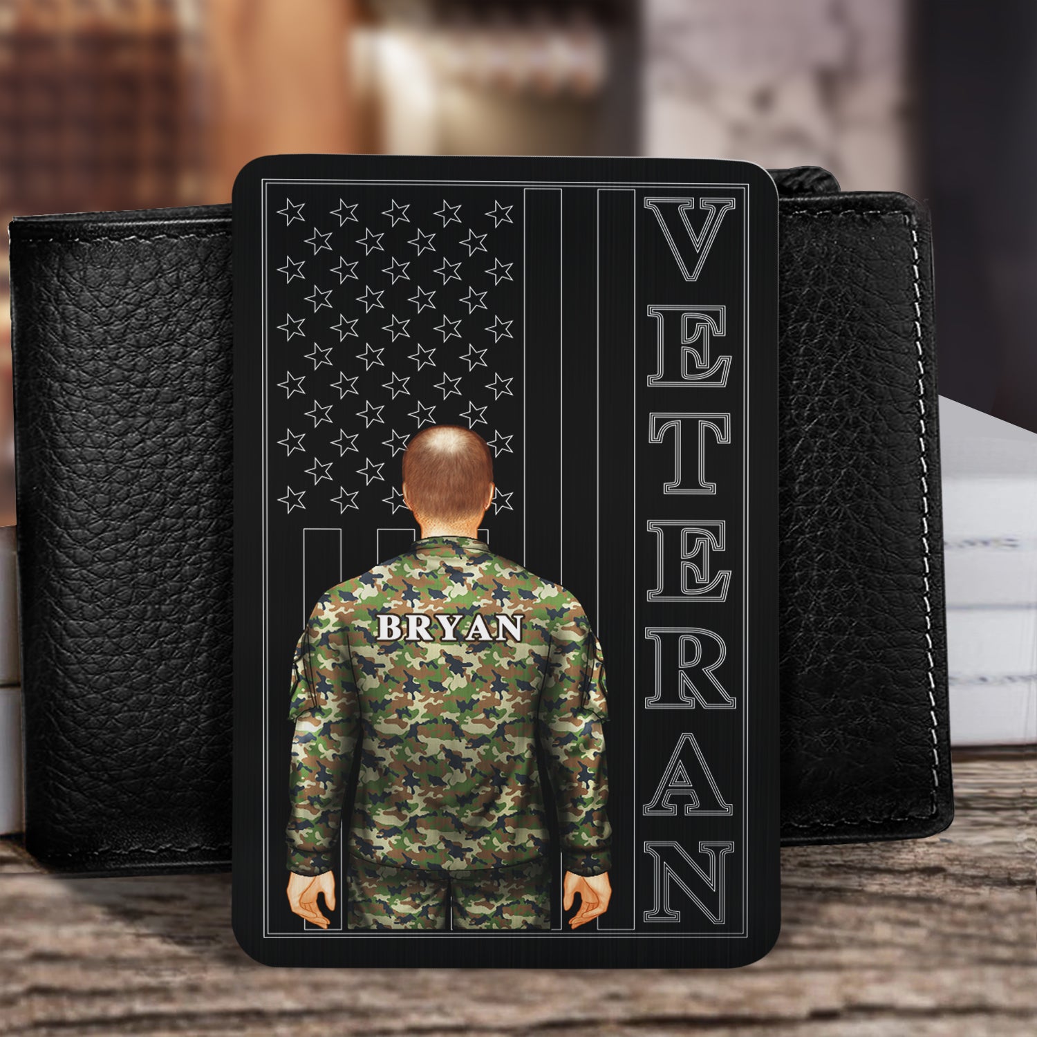Stars And Stripes Veteran - Army Gift, Veteran Gift - Personalized Aluminum Wallet Card