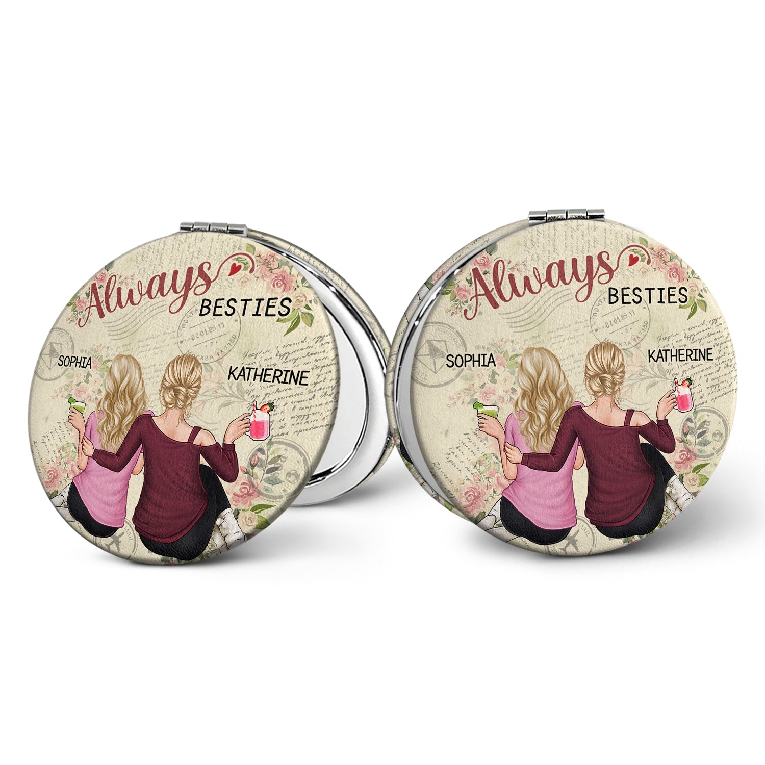 Always Besties - Gift For Best Friends, Besties - Personalized Circle Compact Mirror