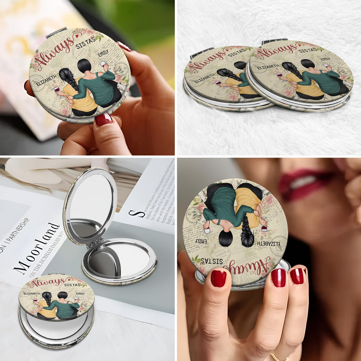Always Besties - Gift For Best Friends, Besties - Personalized Circle Compact Mirror