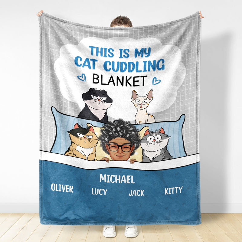 This Is My Cat Cuddling Cozy - Gift For Cat Lovers - Personalized Fleece Blanket, Sherpa Blanket