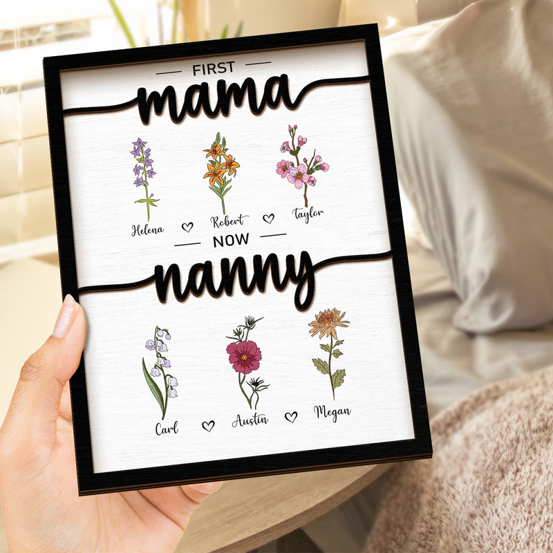First Mom Now Grandma - Gift For Mom, Grandma - Personalized 2-Layered Wooden Plaque With Stand