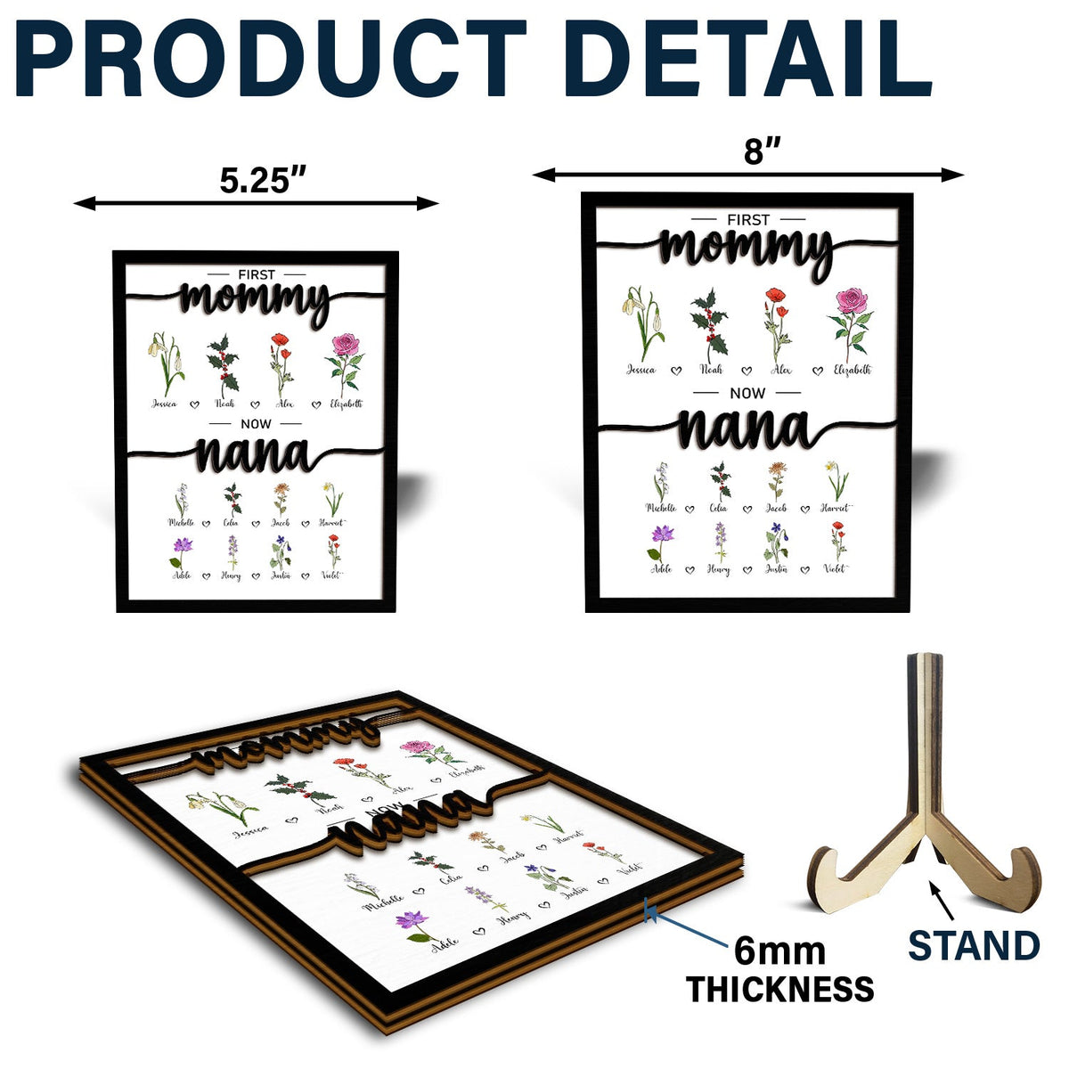 First Mom Now Grandma - Gift For Mom, Grandma - Personalized 2-Layered Wooden Plaque With Stand