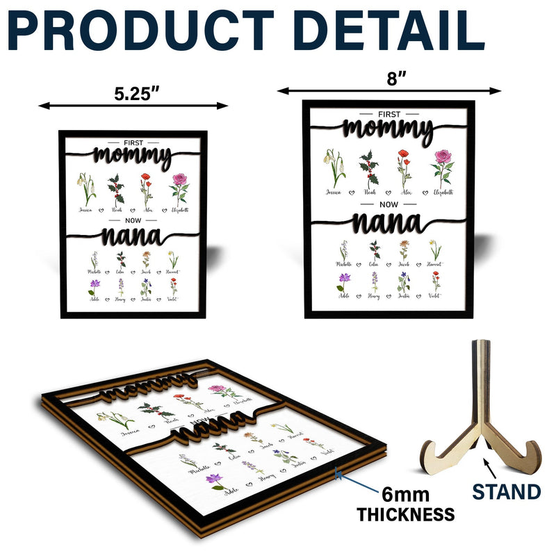 First Mom Now Grandma - Gift For Mom, Grandma - Personalized 2-Layered Wooden Plaque With Stand