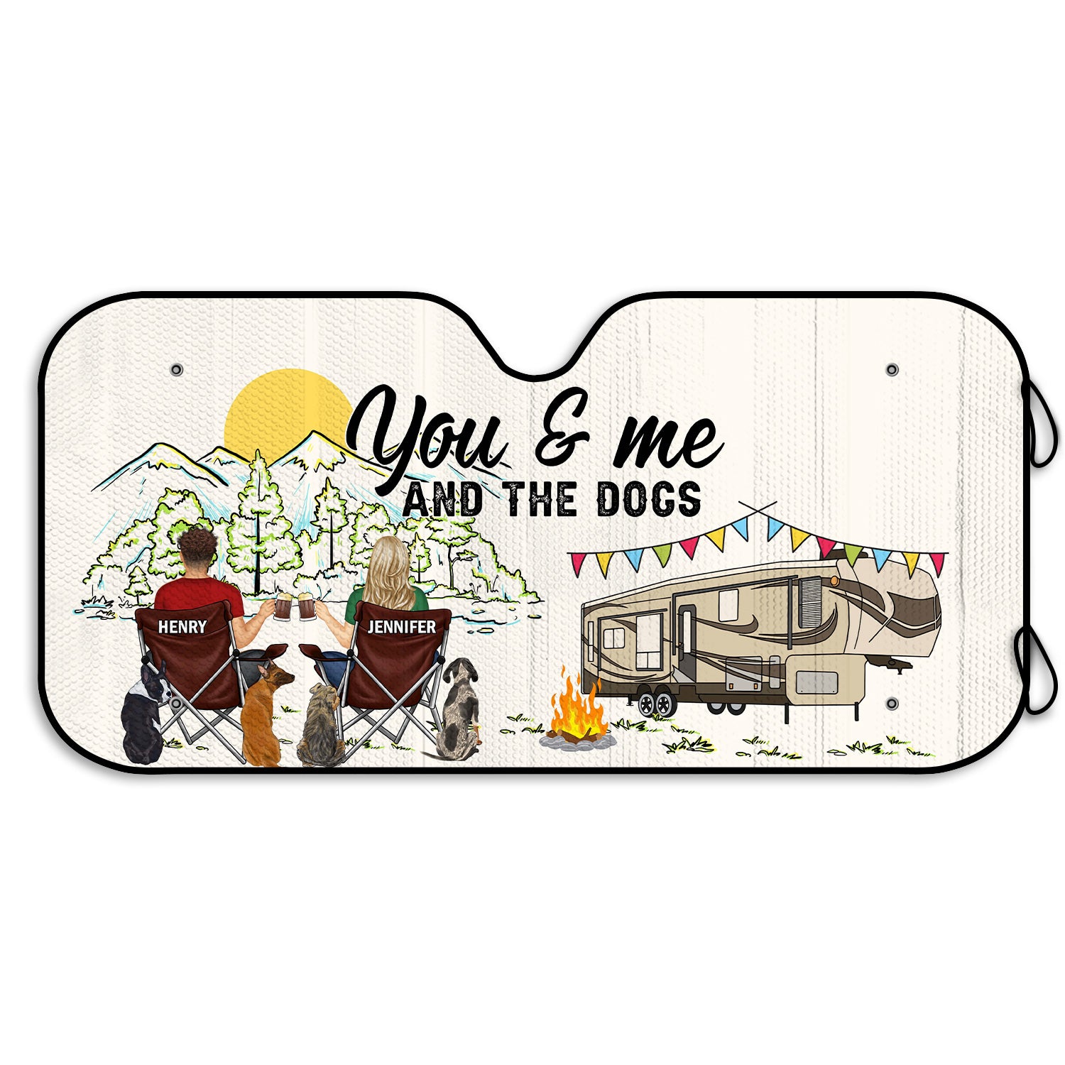 Home Is Where We Park It You And Me And The Dogs - Gift For Camping Lovers - Personalized Auto Sunshade