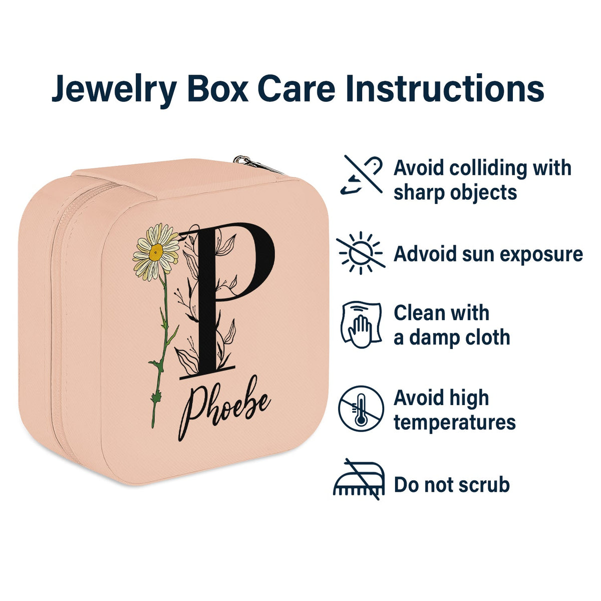 Fleur de naissance avec nom - Cadeau pour elle, Cadeau pour femme - Coffret à bijoux personnalisé