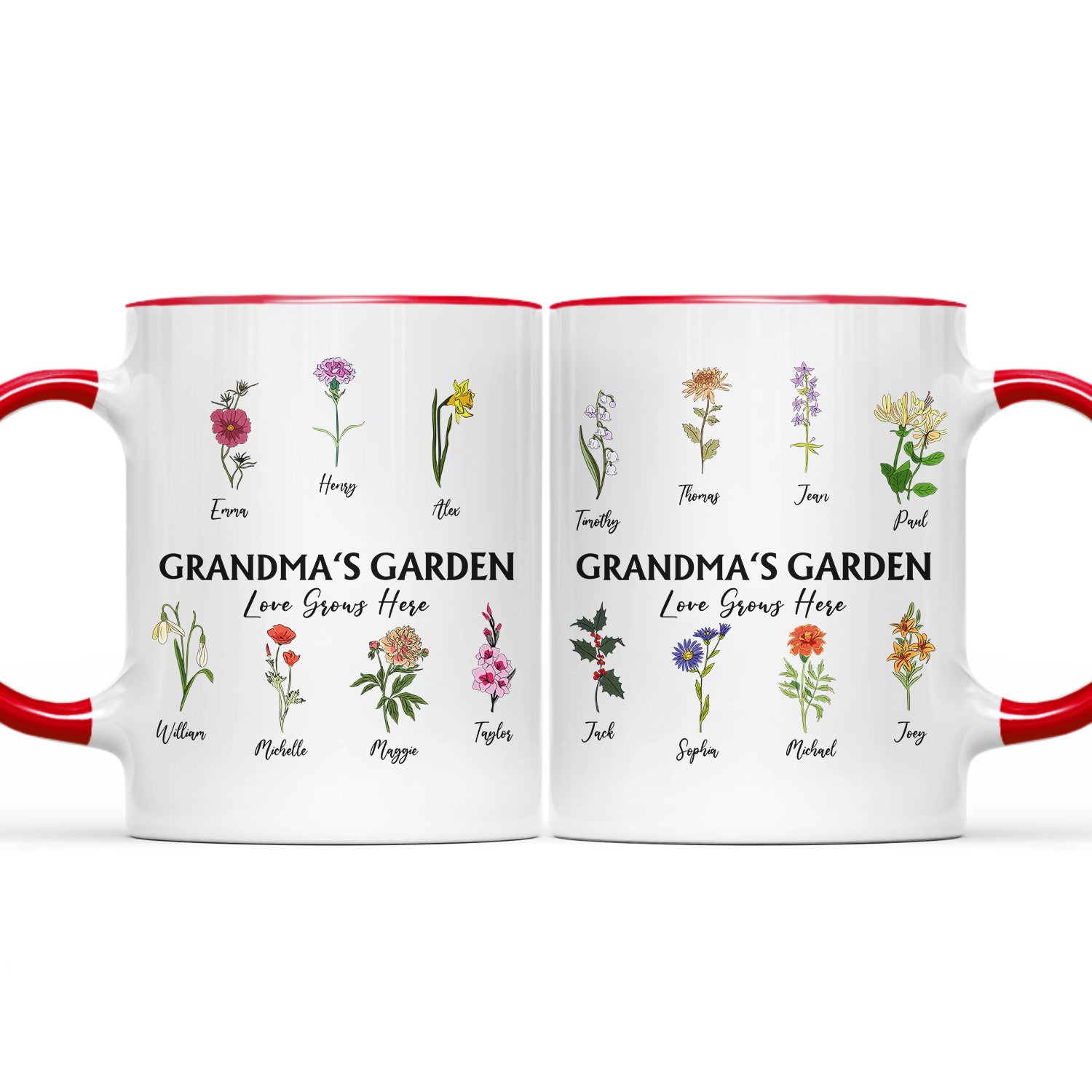 Grandma's Garden Birth Flowers - Gift For Grandma, Mommy - Personalized Accent Mug
