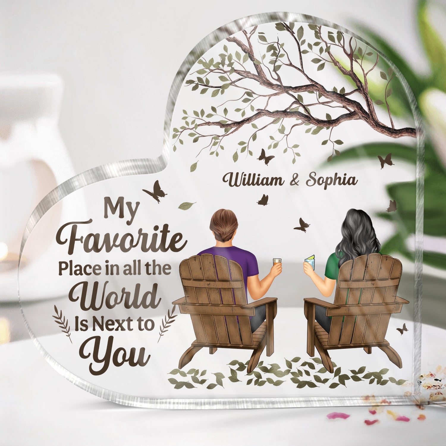 My Favorite Place In All The World - Anniversary Gift For Couples - Personalized Heart Shaped Acrylic Plaque