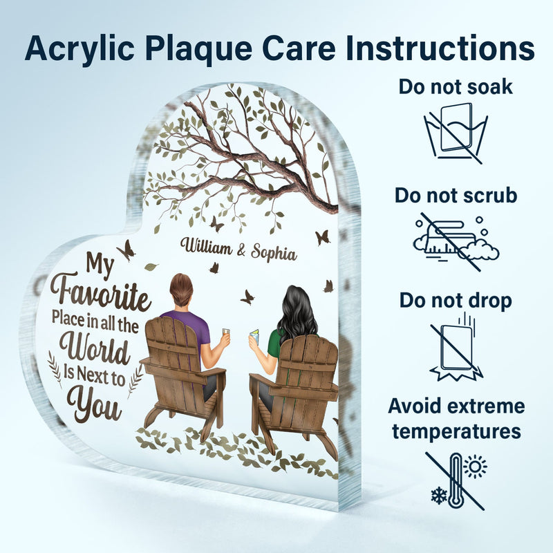 Mon endroit préféré au monde - Cadeau d'anniversaire pour couples - Plaque acrylique personnalisée en forme de cœur