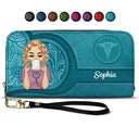 Nurse Aesthetic Pattern - Birthday, Loving Gift For Nurse - Personalized Leather Long Wallet
