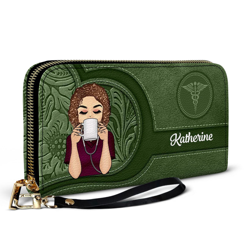 Nurse Aesthetic Pattern - Birthday, Loving Gift For Nurse - Personalized Leather Long Wallet