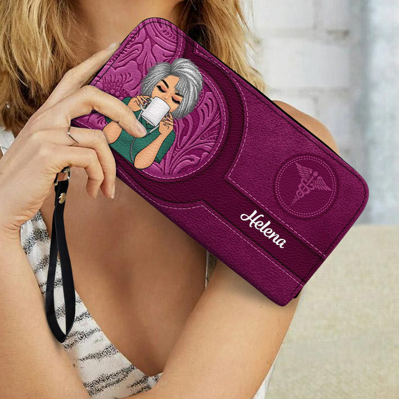 Nurse Aesthetic Pattern - Birthday, Loving Gift For Nurse - Personalized Leather Long Wallet