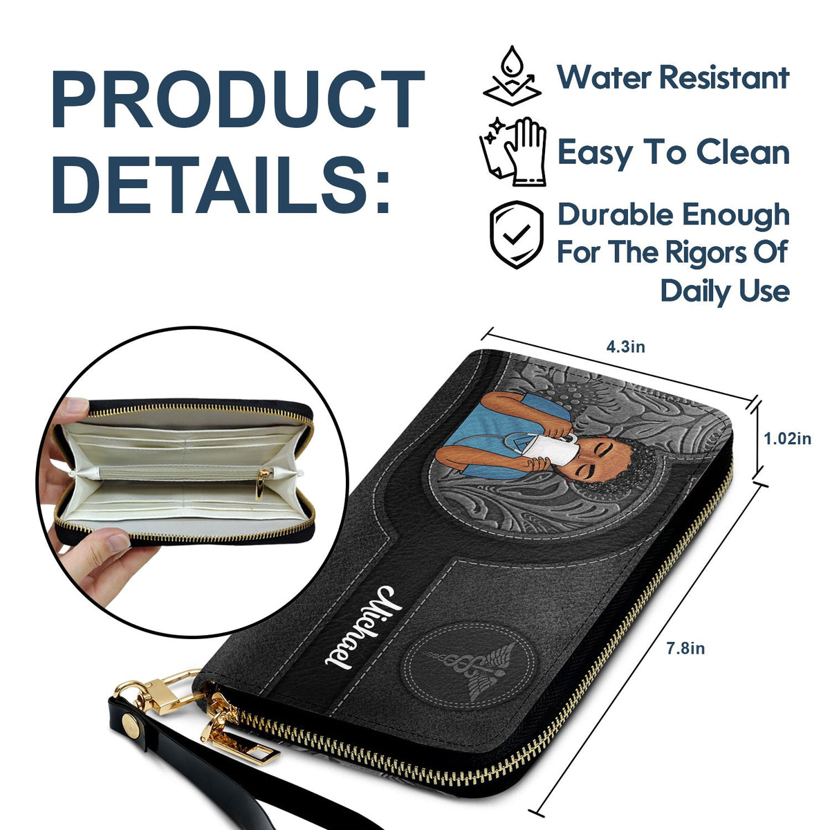 Nurse Aesthetic Pattern - Birthday, Loving Gift For Nurse - Personalized Leather Long Wallet