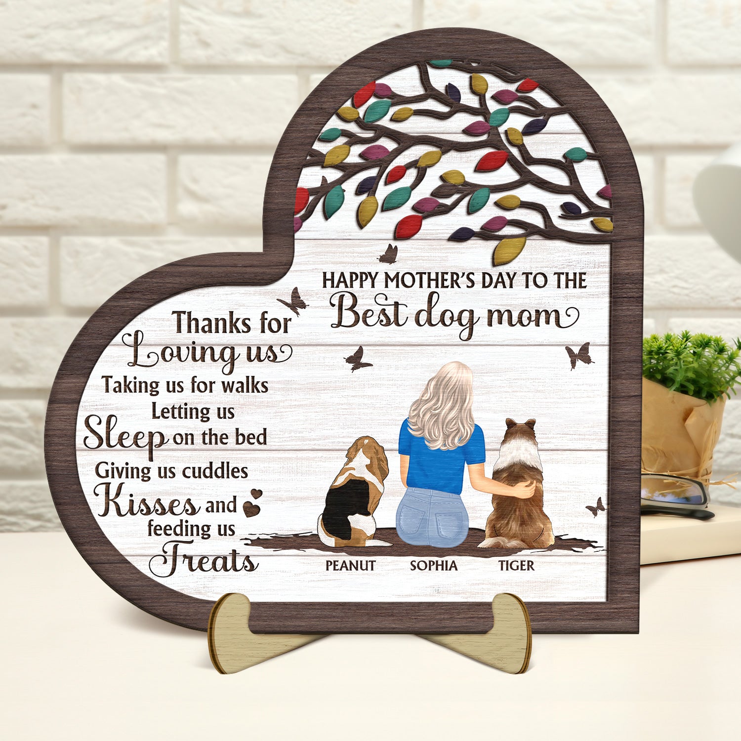 Thanks For Loving Us Taking Us For Walk - Gift For Dog Mom - Personalized 2-Layered Wooden Plaque With Stand