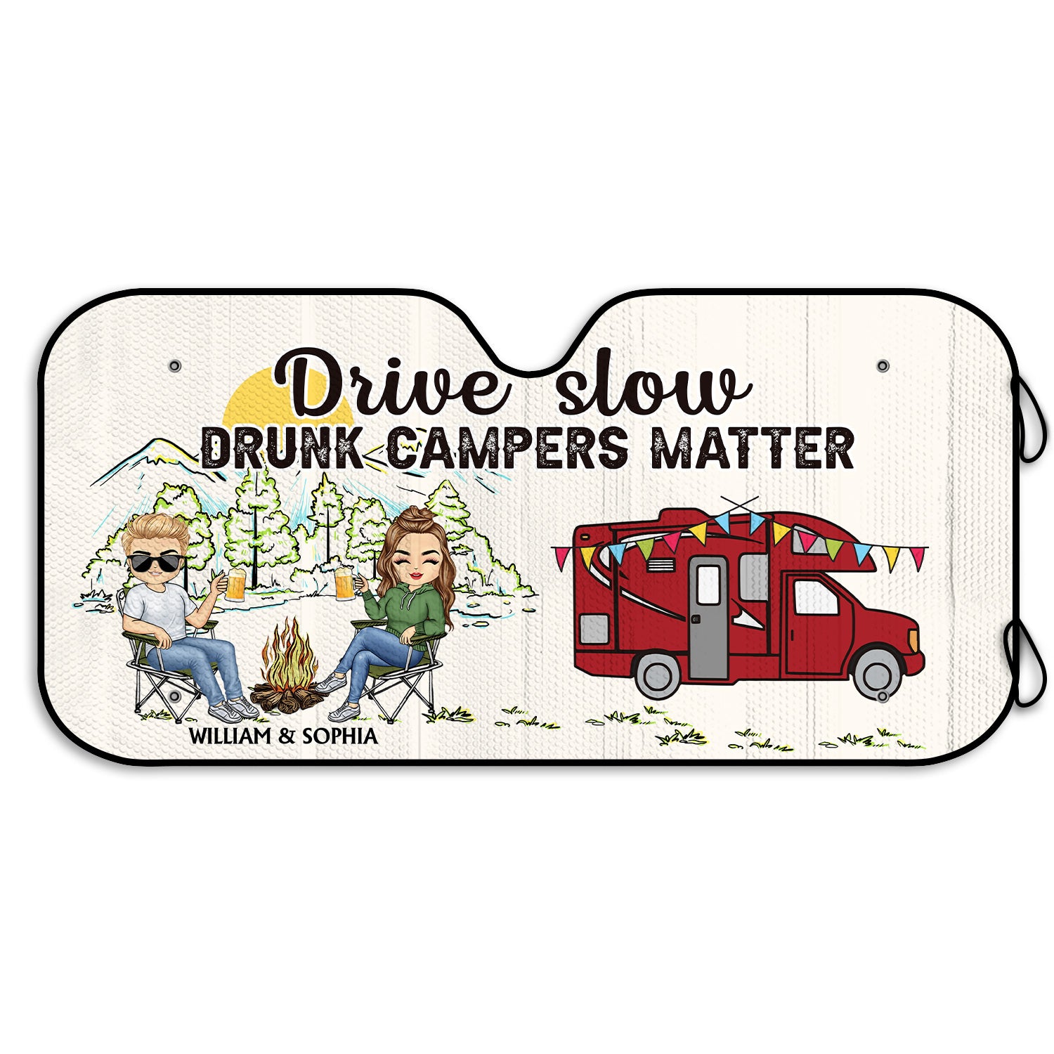 Drive Slow Drunk Camper Matter - Gift For Camping Lovers - Personalized Auto Sunshade
