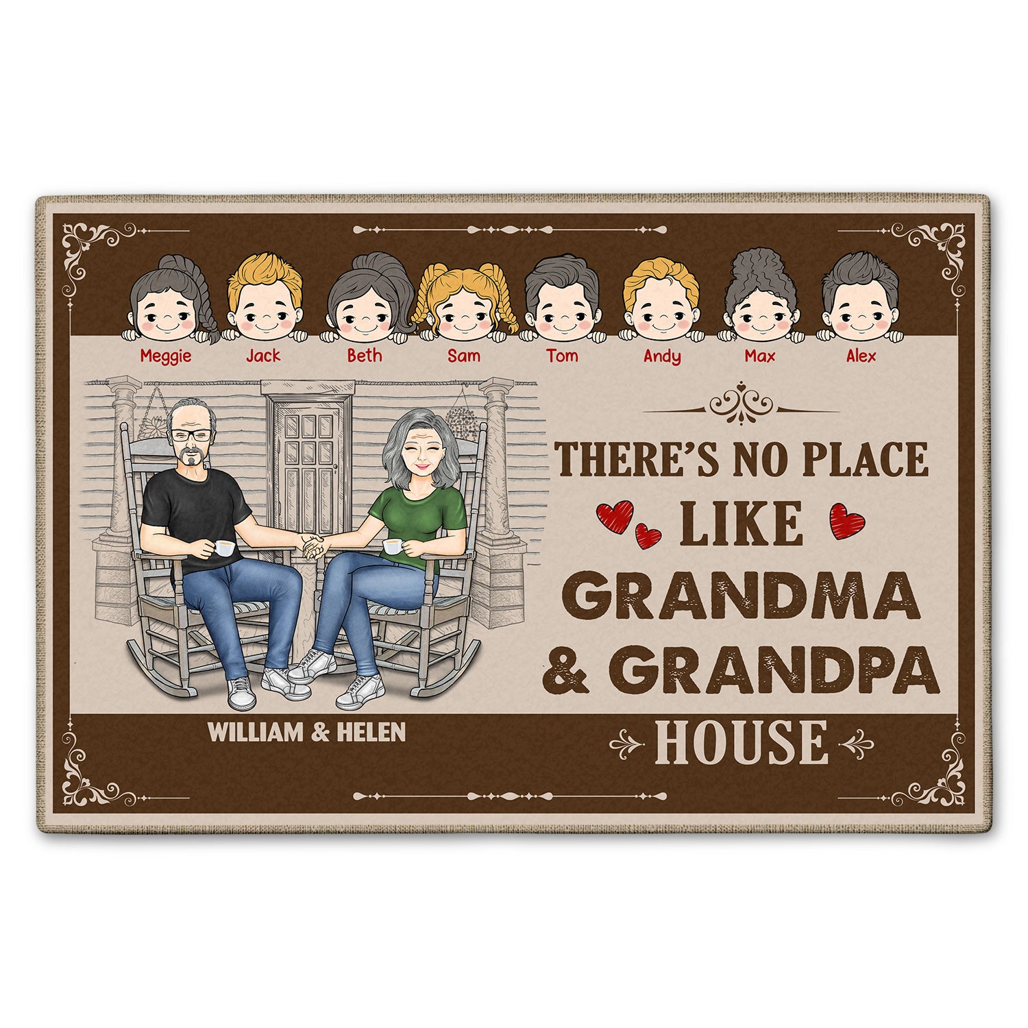There's No Place Like - Gift For Grandparents - Personalized Doormat