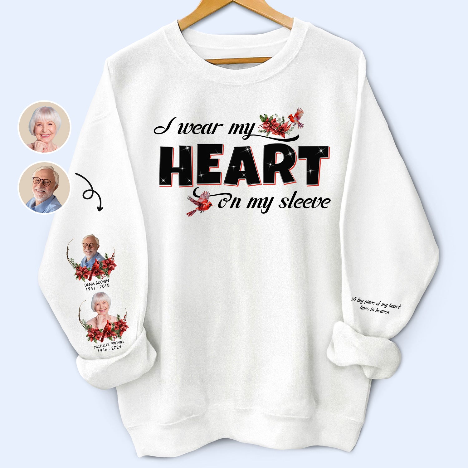 Custom Photo Wear My Heart On My Sleeve - Memorial, Sympathy Gift - Personalized Unisex Sweatshirt With Design On Sleeve